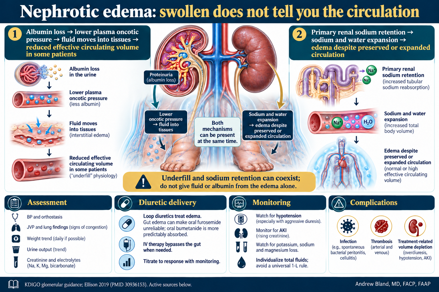 Nephrotic edema: assess the circulation