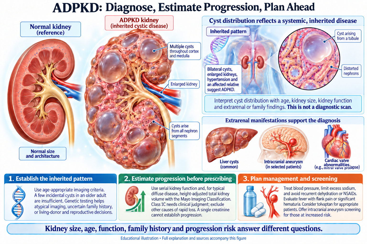 ADPKD: Diagnose, Estimate Progression, Plan Ahead visual summary