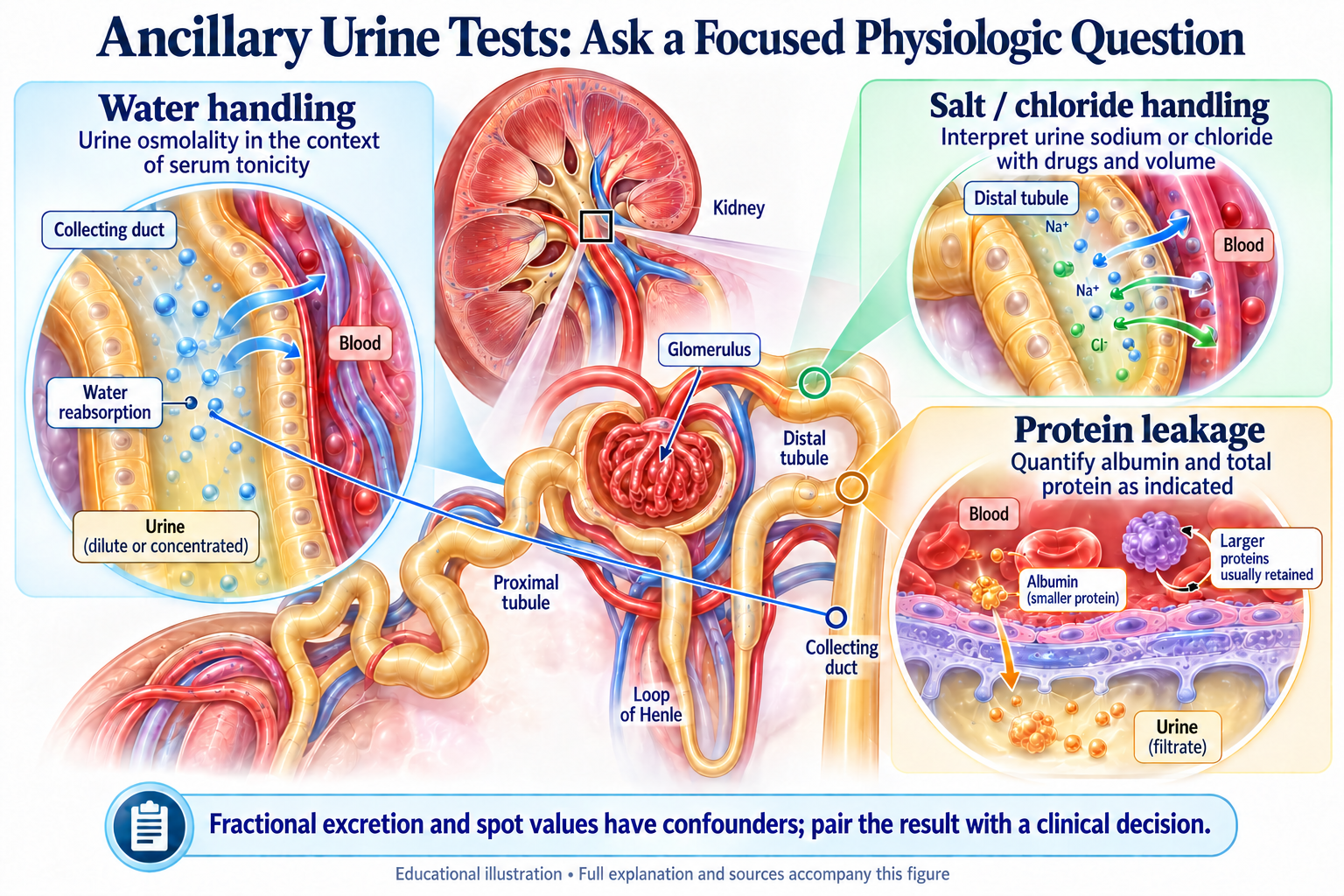 Ancillary Urine Tests: Ask a Focused Physiologic Question visual summary. Open for the full image and text version.