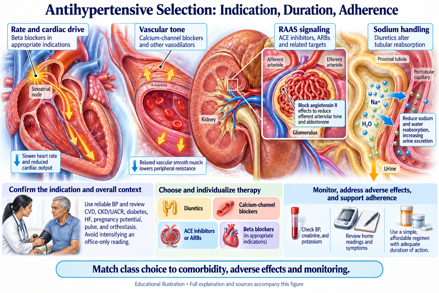 Antihypertensive Selection: Indication, Duration, Adherence visual summary