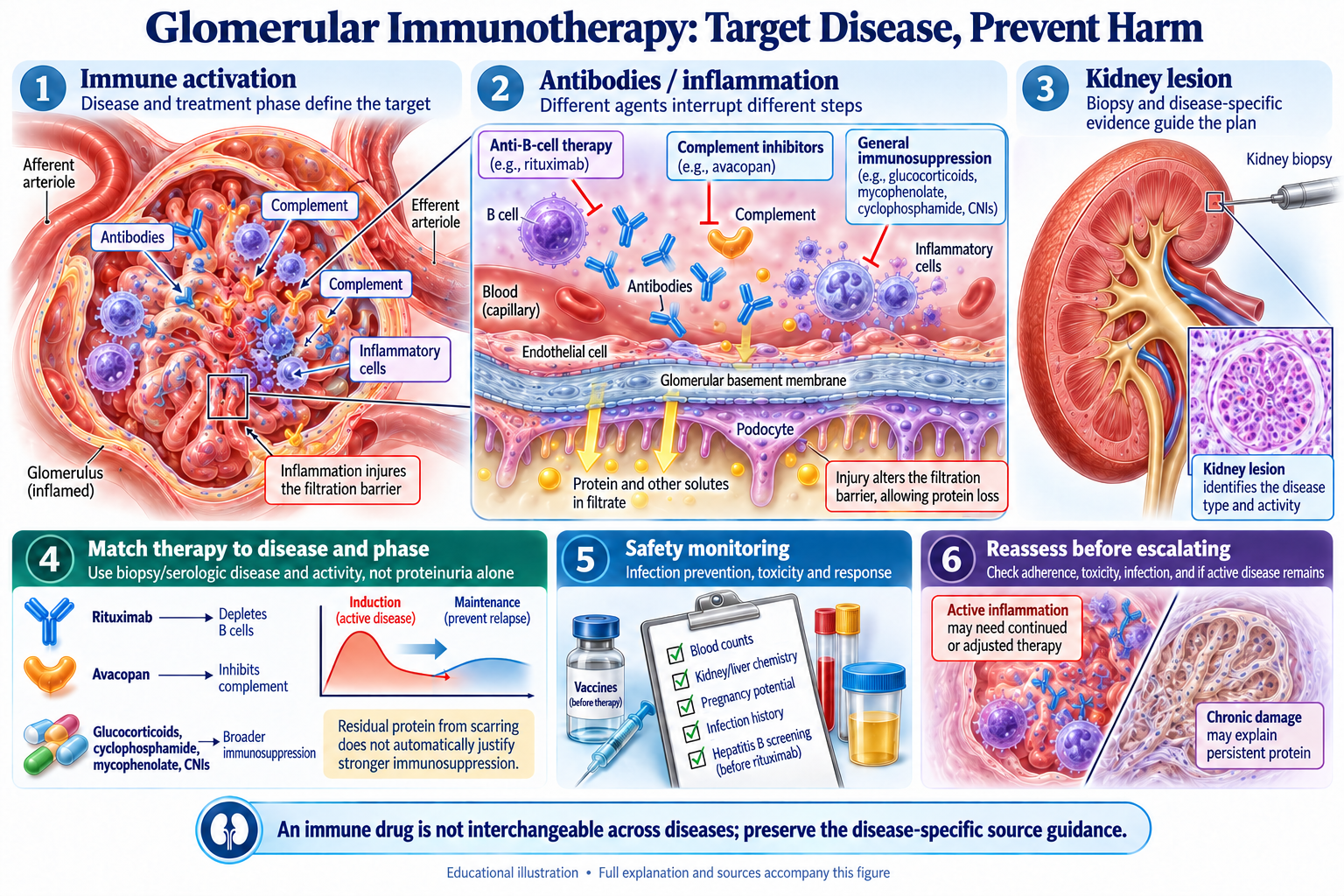 Glomerular Immunotherapy: Target Disease, Prevent Harm visual summary