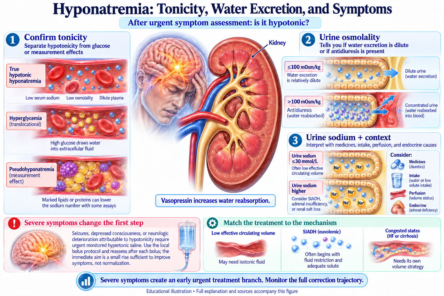 Hyponatremia: Tonicity, Water Excretion, and Symptoms visual summary