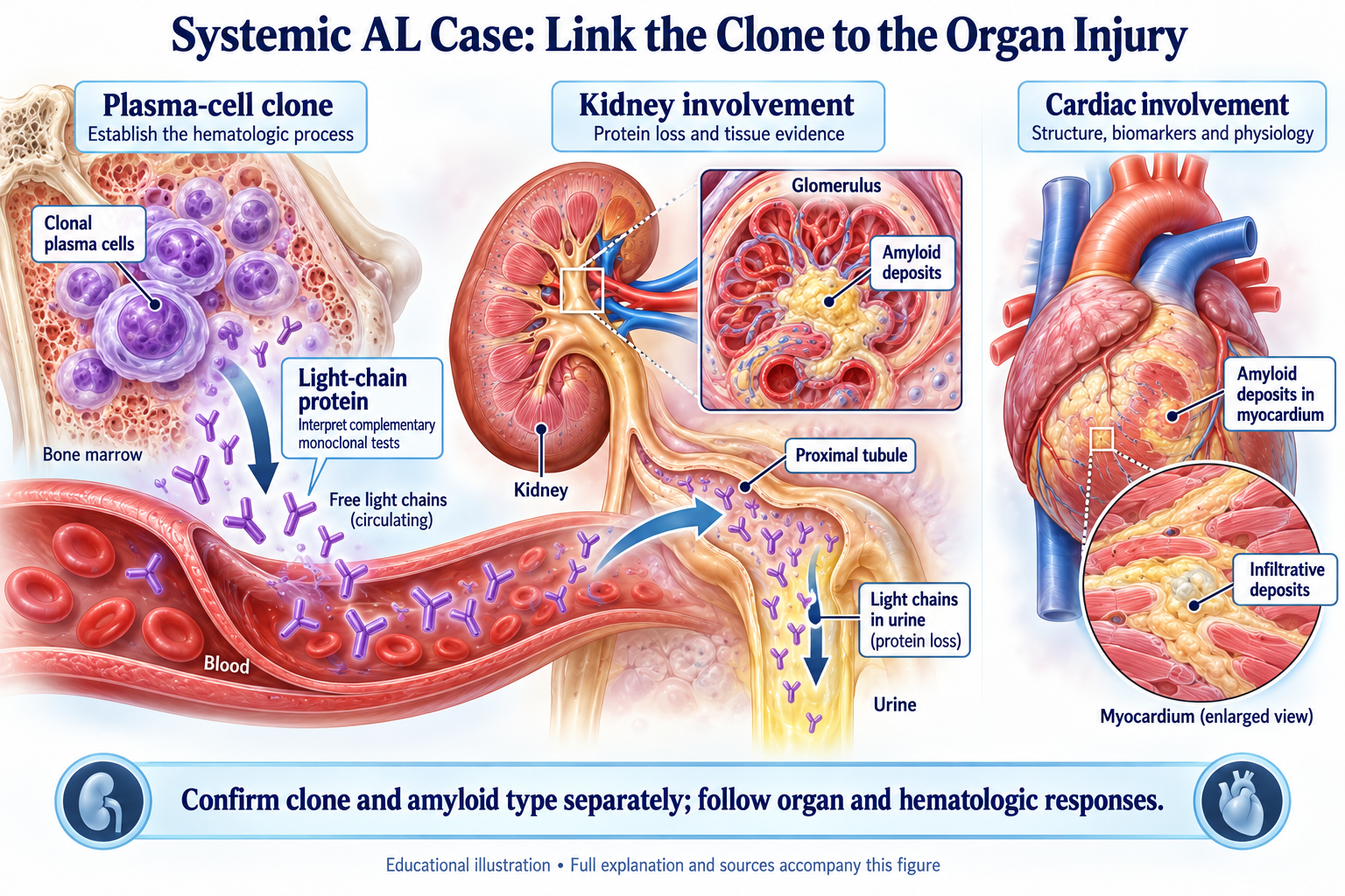 Systemic AL Case: Link the Clone to the Organ Injury visual summary