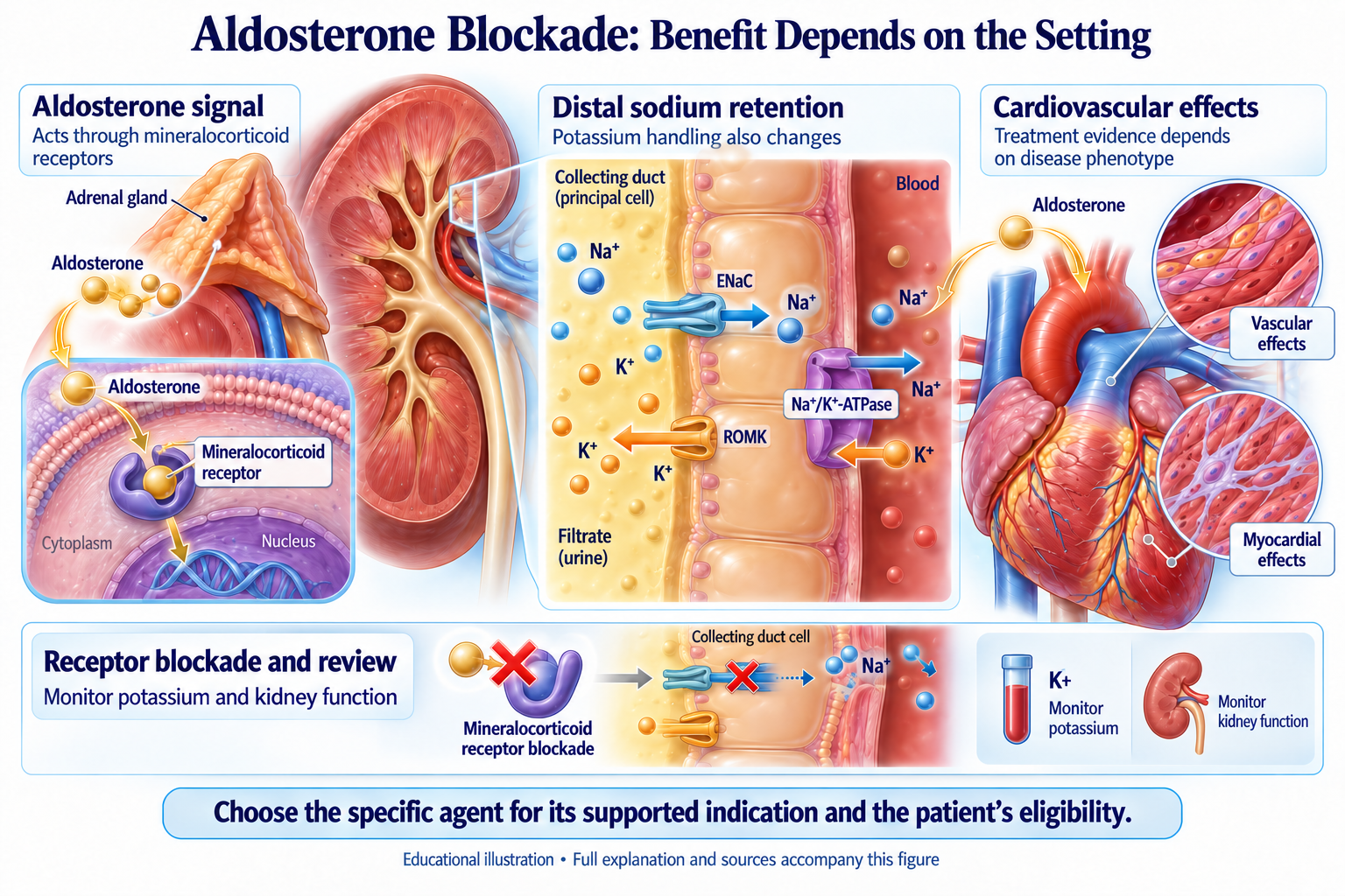 Aldosterone Blockade: Benefit Depends on the Setting visual summary
