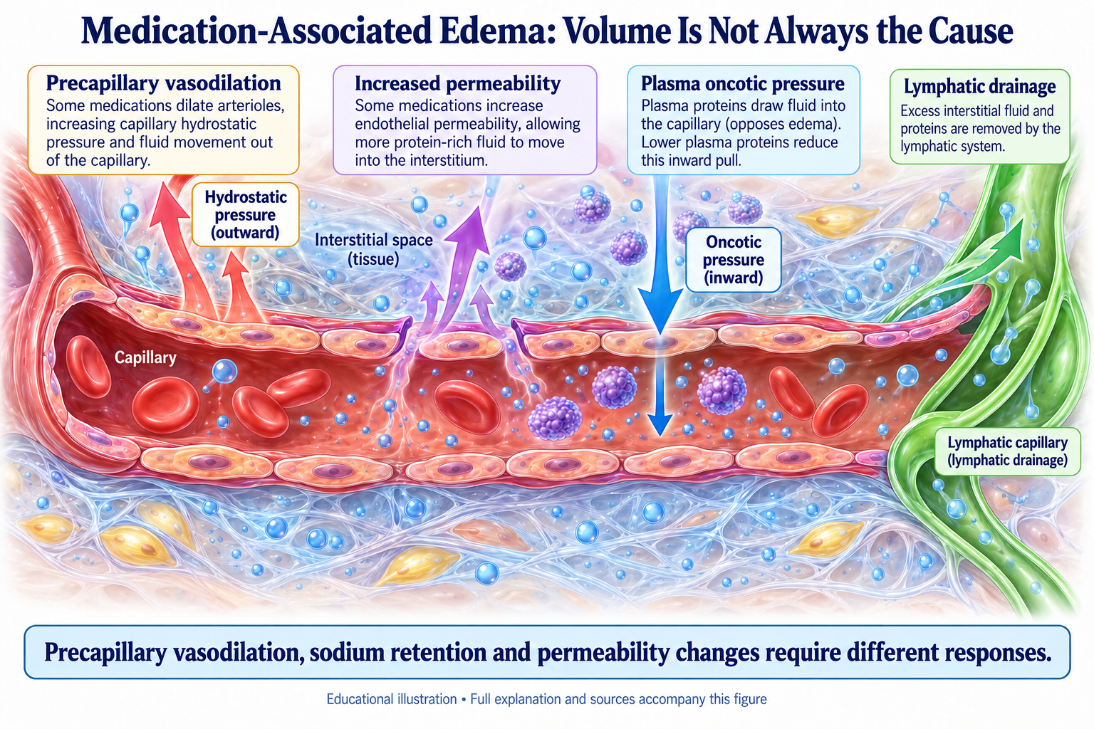 Medication-Associated Edema: Volume Is Not Always the Cause visual summary. Open for the full image and text version.