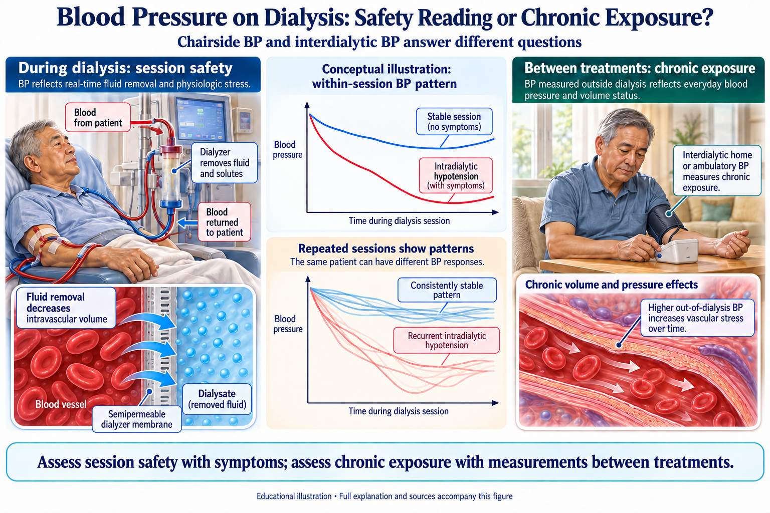 Blood Pressure on Dialysis: Safety Reading or Chronic Exposure? visual summary