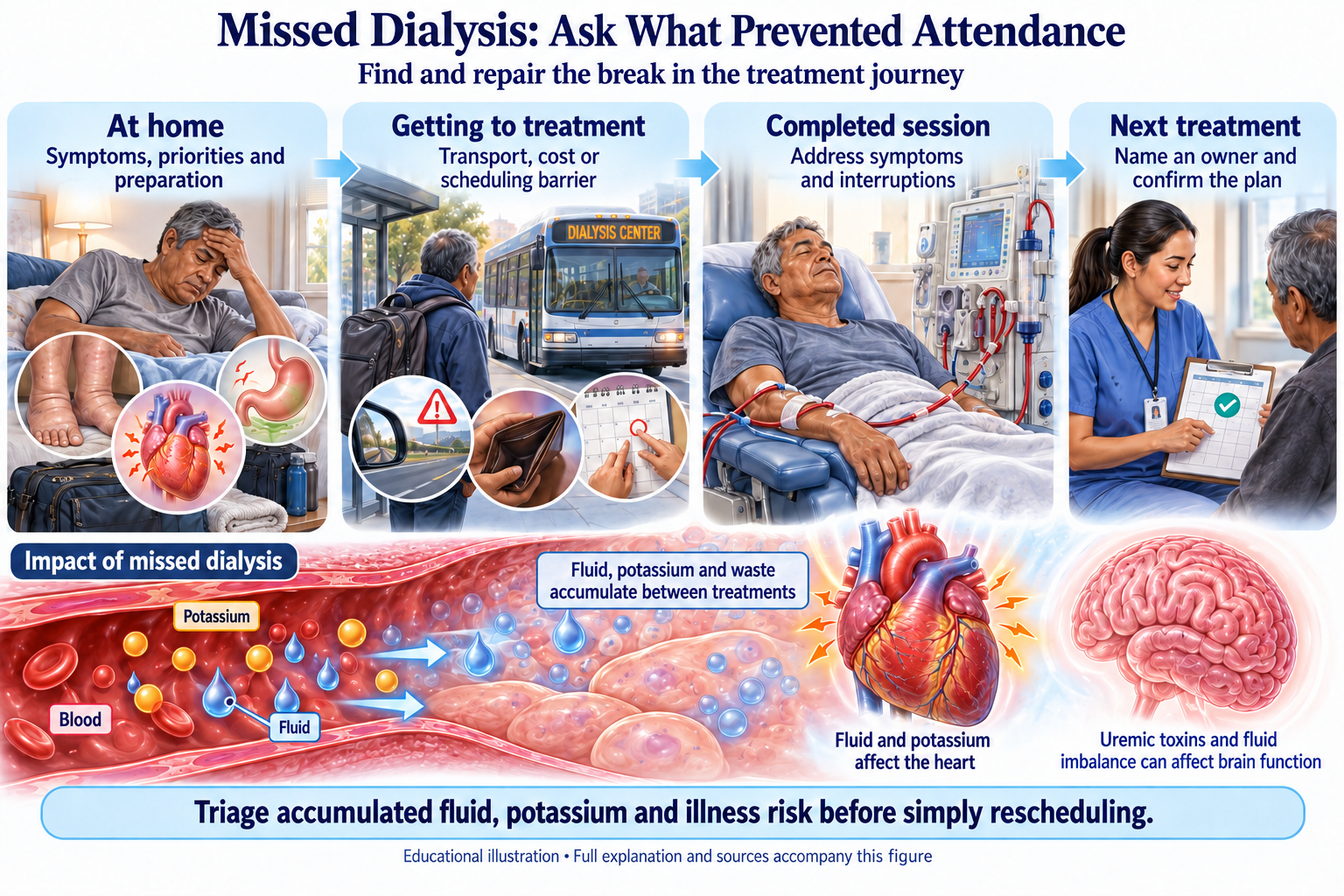 Missed Dialysis: Ask What Prevented Attendance visual summary