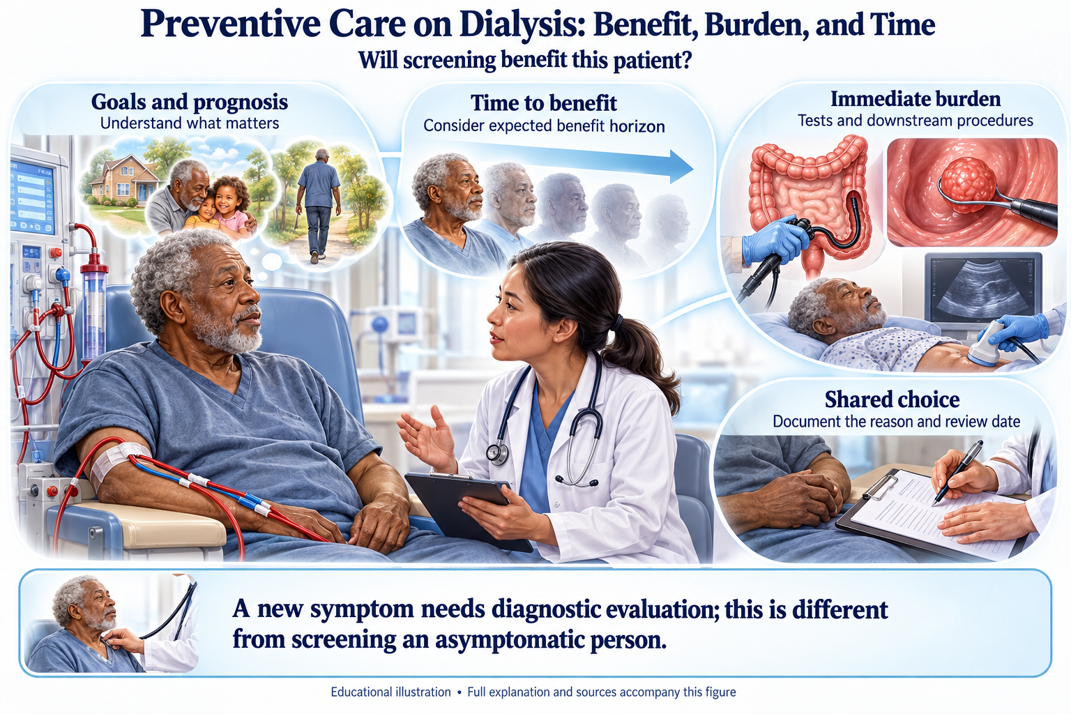 Preventive Care on Dialysis: Benefit, Burden, and Time visual summary