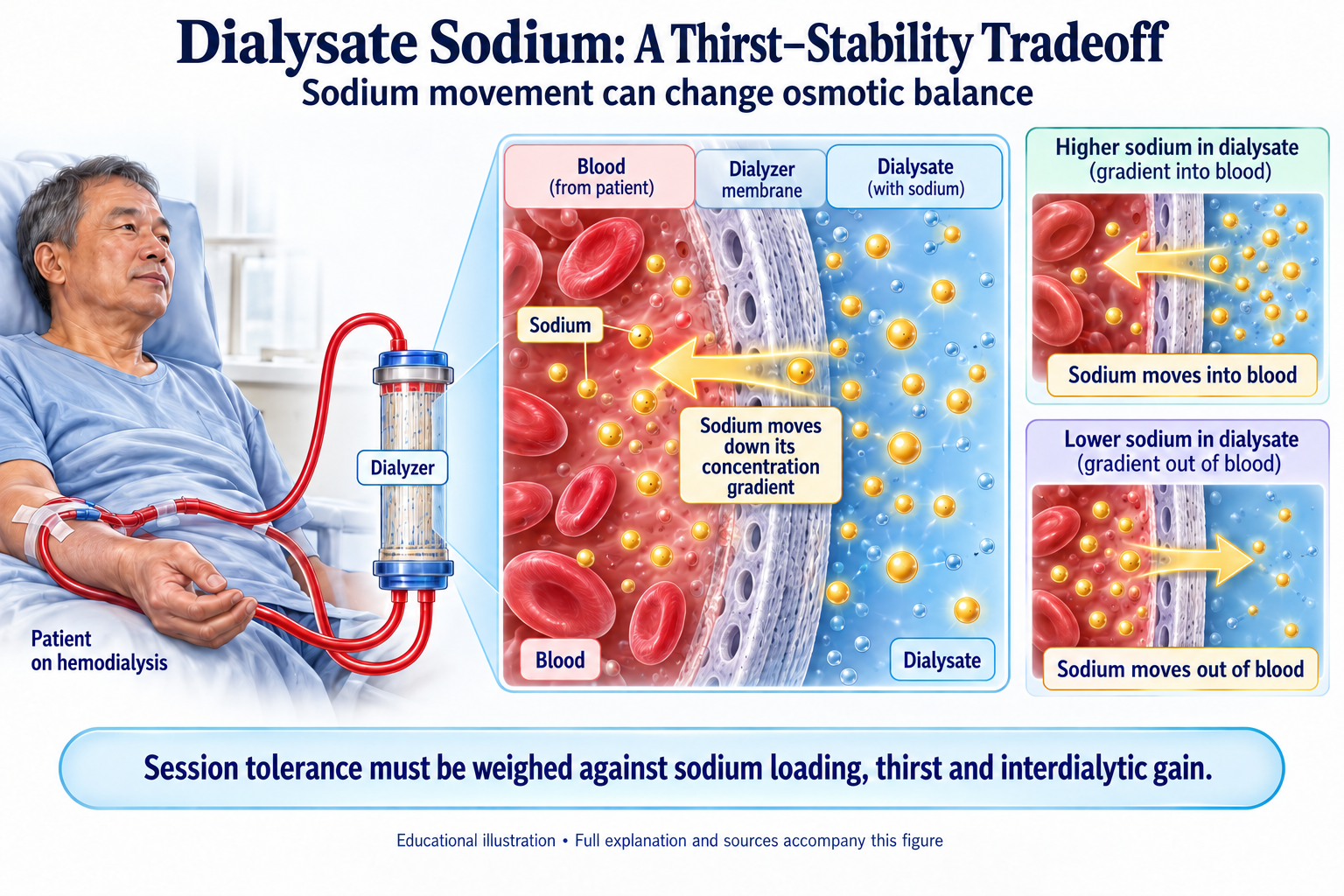 Dialysate Sodium: A Thirst–Stability Tradeoff visual summary