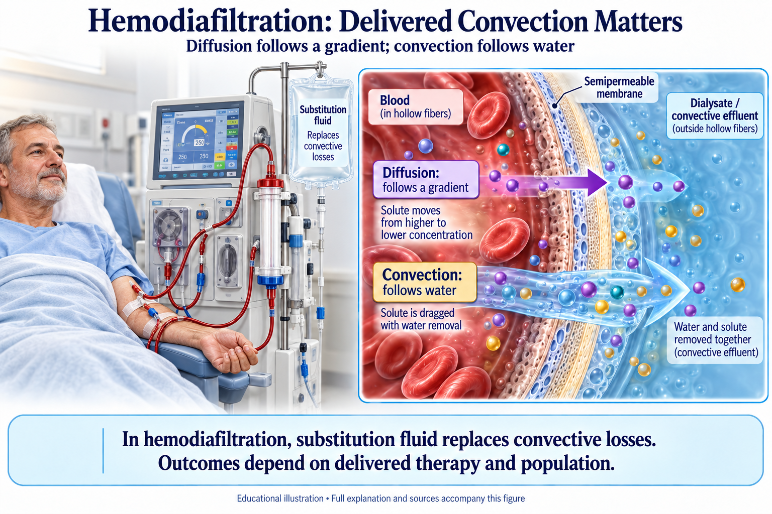 Hemodiafiltration: Delivered Convection Matters visual summary. Open for the full image and text version.