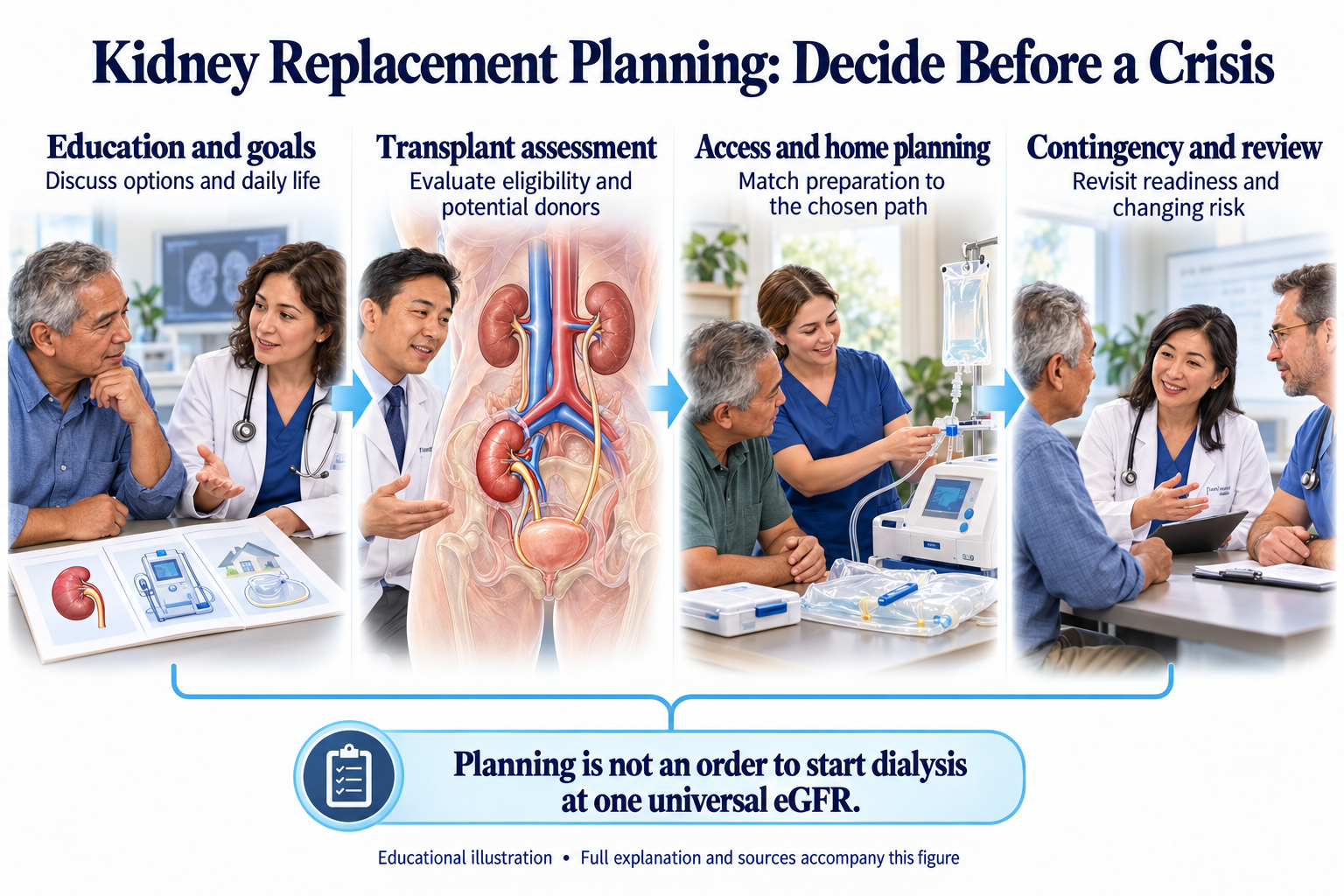 Kidney Replacement Planning: Decide Before a Crisis visual summary. Open for the full image and text version.