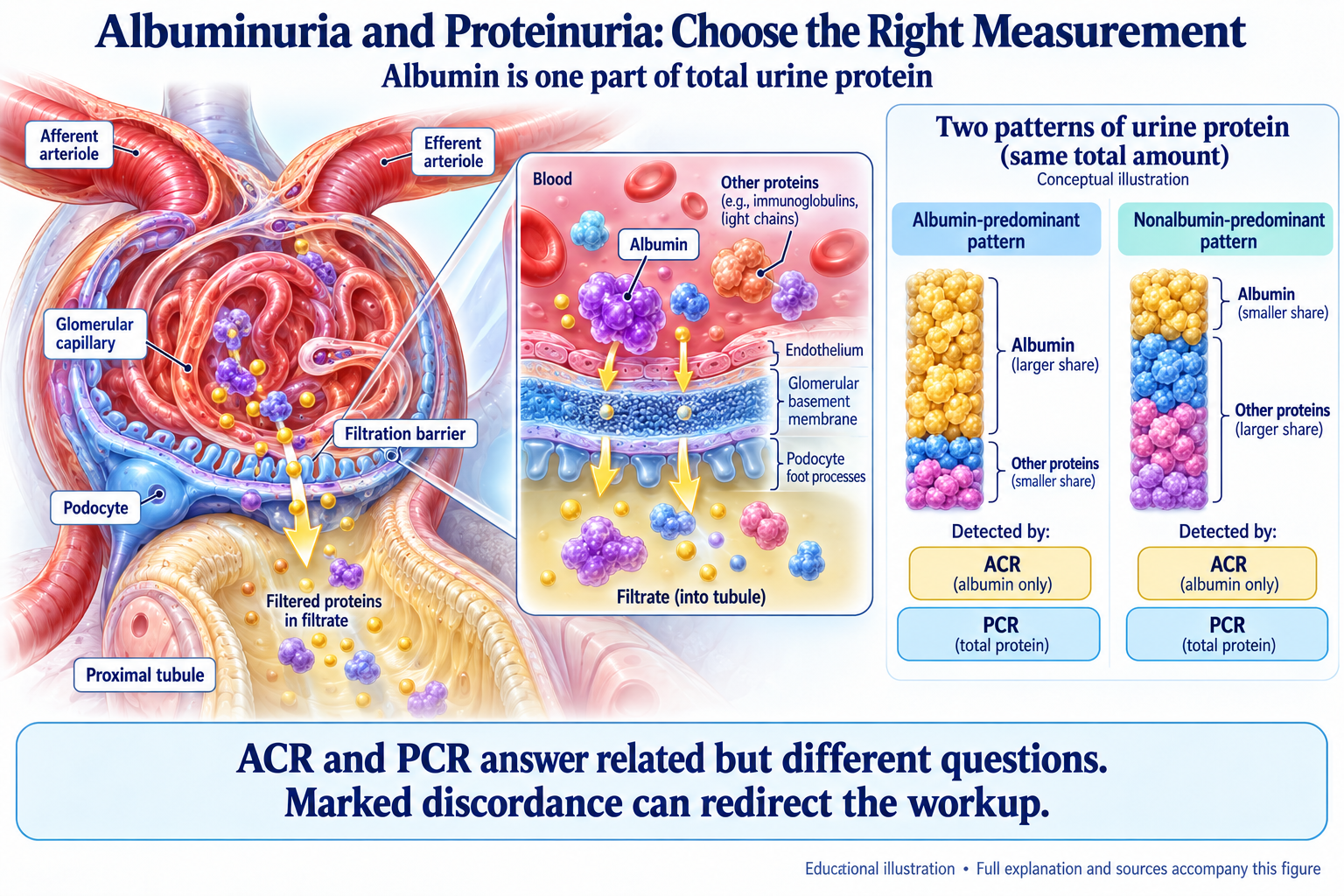 Albuminuria and Proteinuria: Choose the Right Measurement visual summary. Open for the full image and text version.
