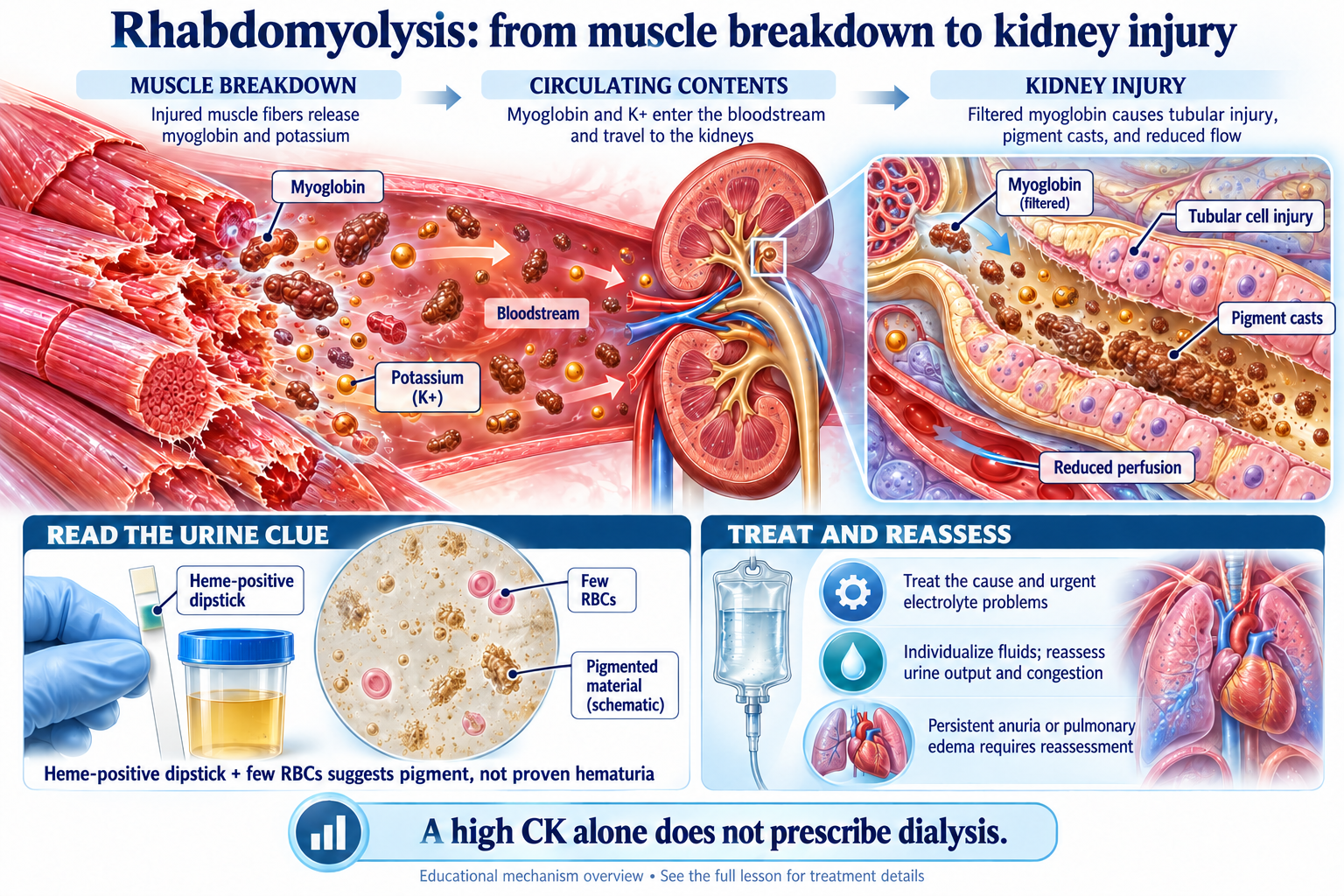Rhabdomyolysis: Muscle Injury Becomes Kidney Risk visual summary