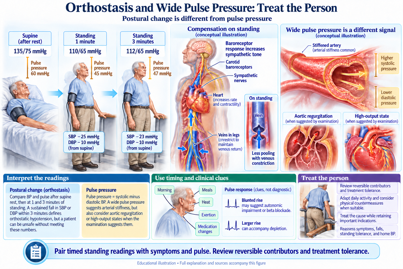 Orthostasis and Wide Pulse Pressure: Treat the Person visual summary. Open for the full image and text version.
