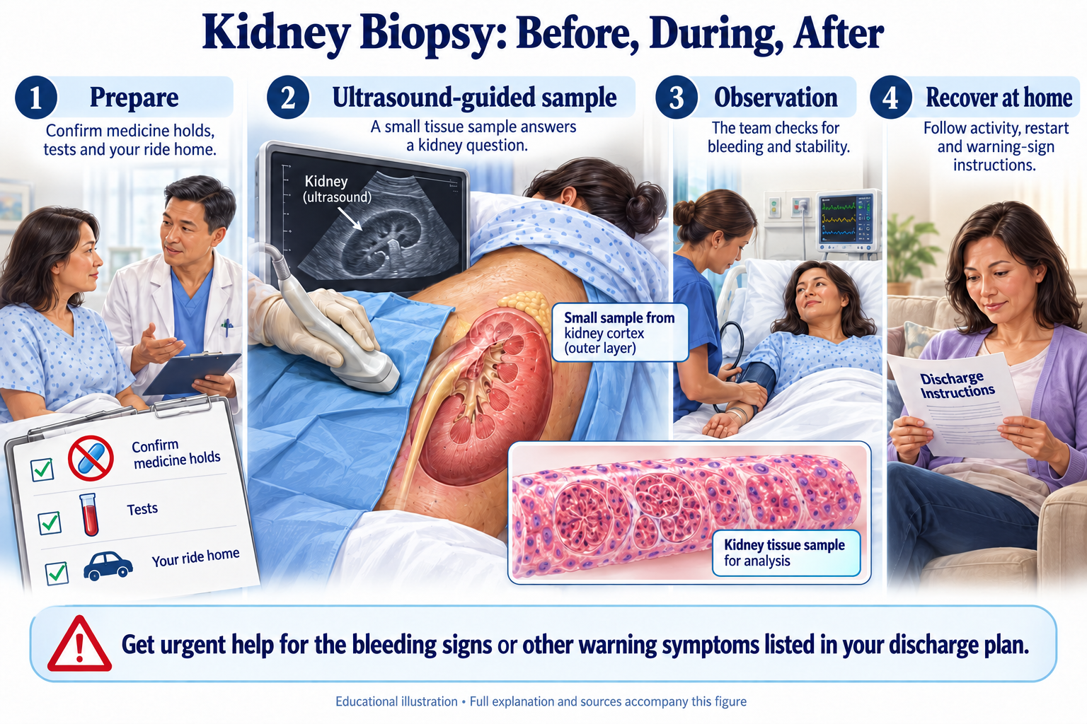 Kidney Biopsy: Before, During, After visual summary
