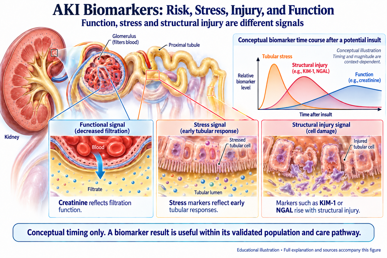 AKI Biomarkers: Risk, Stress, Injury, and Function visual summary