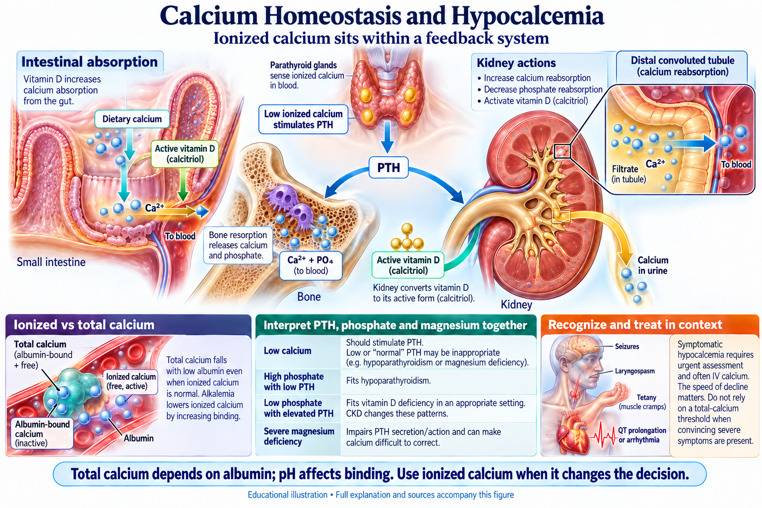 Calcium Homeostasis and Hypocalcemia visual summary