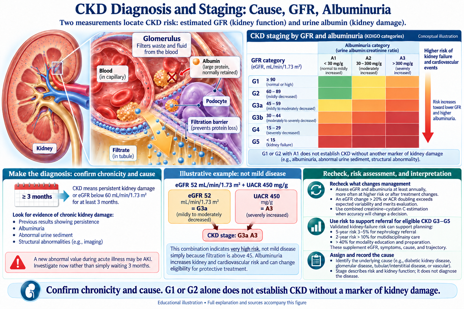 CKD Diagnosis and Staging: Cause, GFR, Albuminuria visual summary