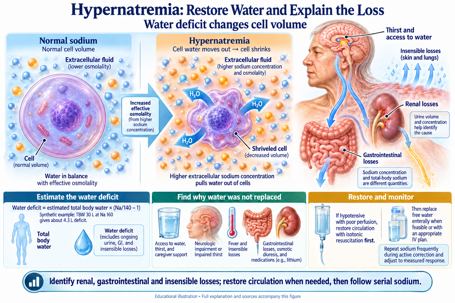 Hypernatremia: Restore Water and Explain the Loss visual summary