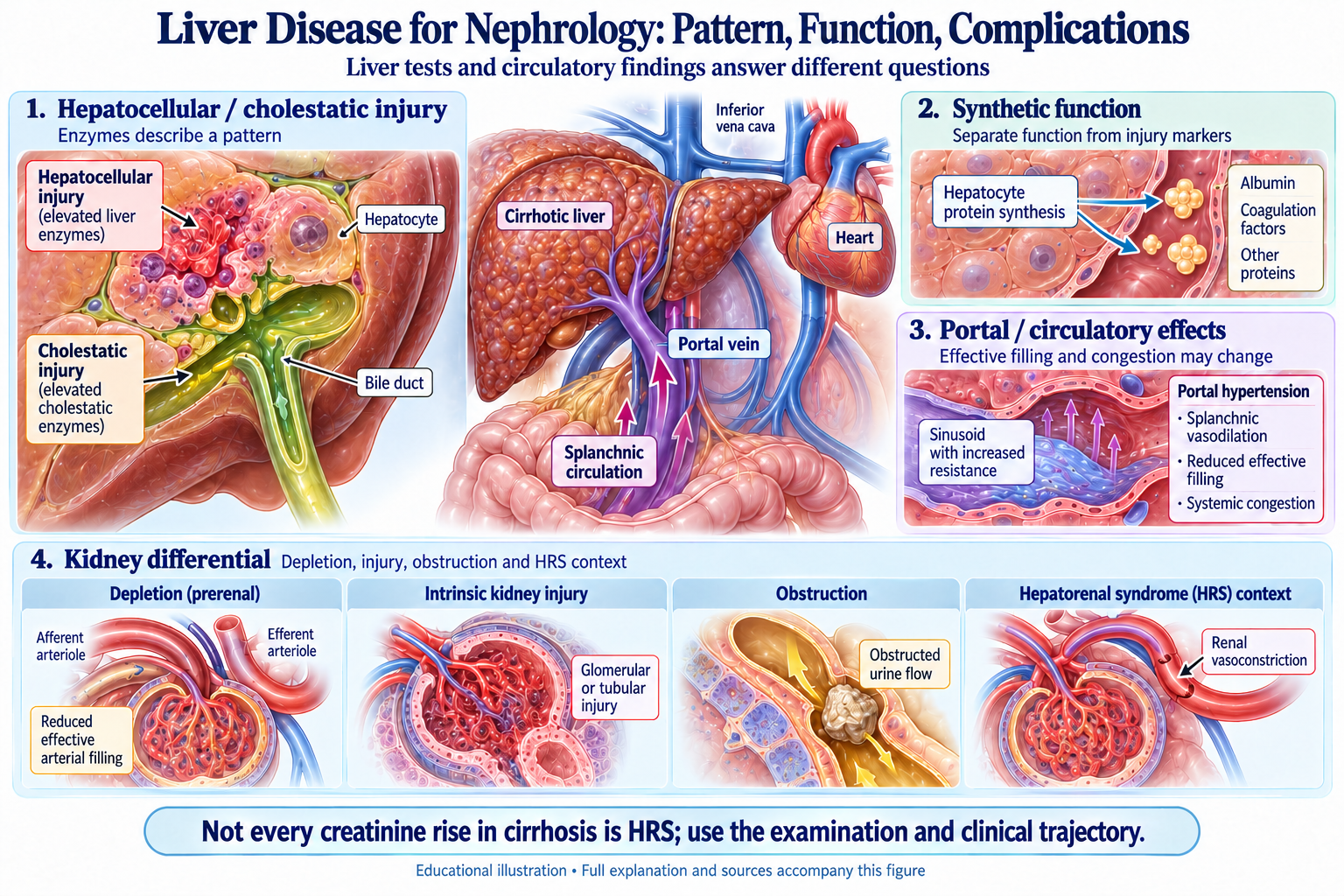 Liver Disease for Nephrology: Pattern, Function, Complications visual summary