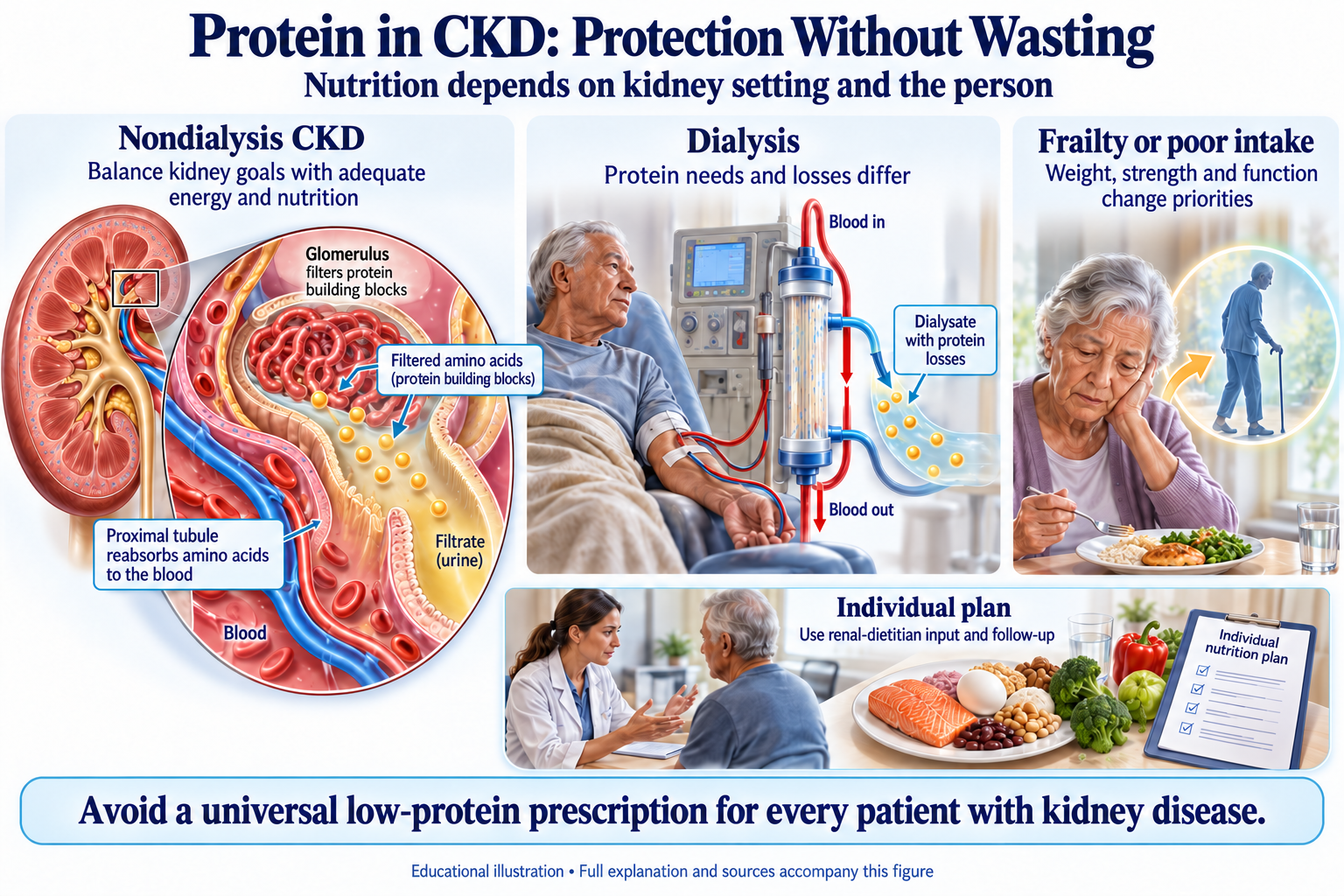Protein in CKD: Protection Without Wasting visual summary. Open for the full image and text version.
