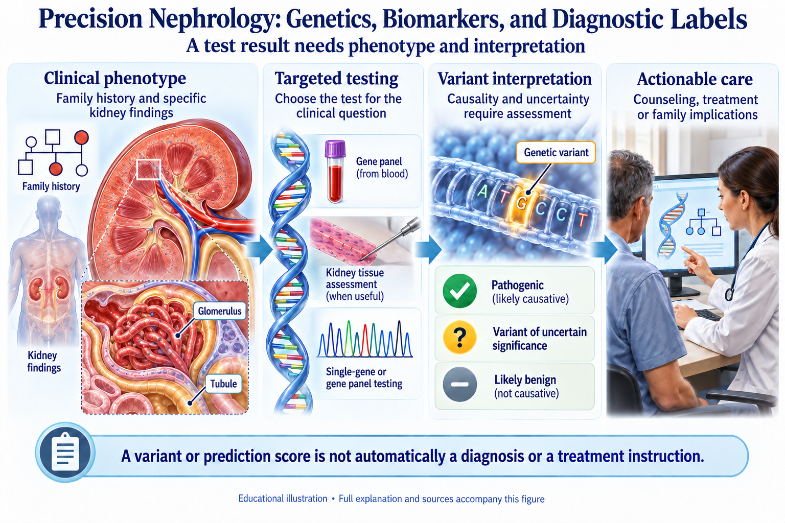 Precision Nephrology: Genetics, Biomarkers, and Diagnostic Labels visual summary