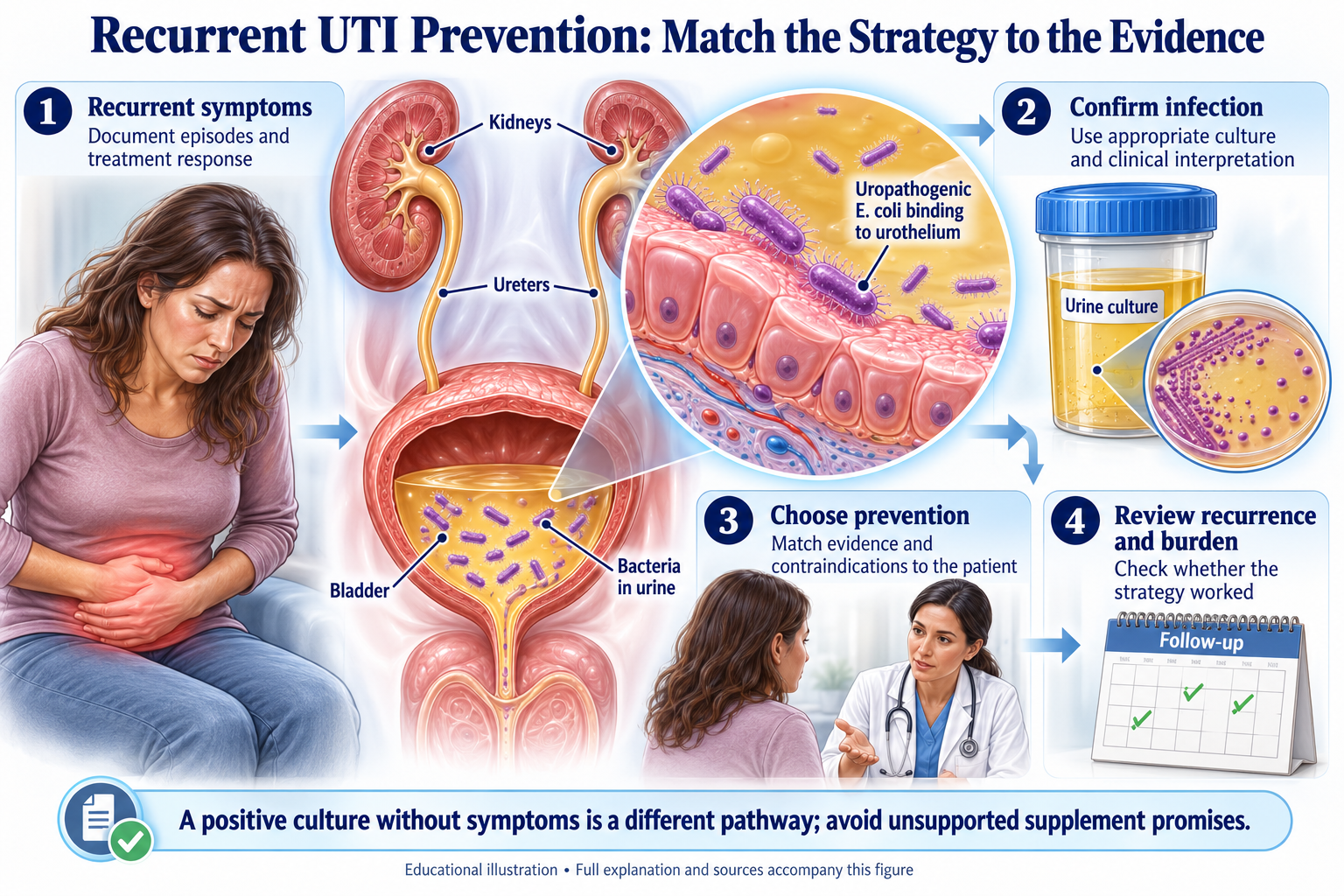 Recurrent UTI Prevention: Match the Strategy to the Evidence visual summary