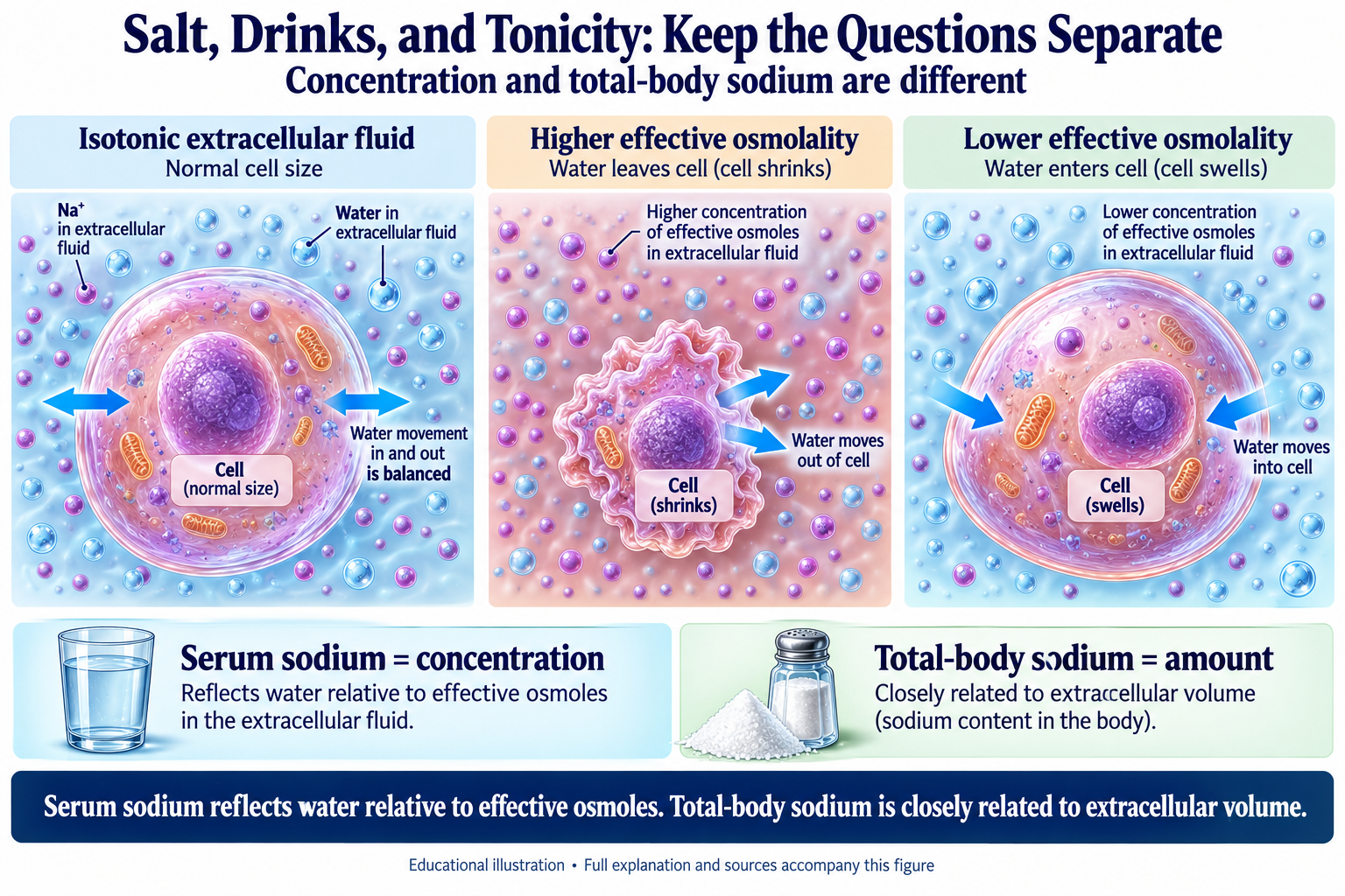 Salt, Drinks, and Tonicity: Keep the Questions Separate visual summary