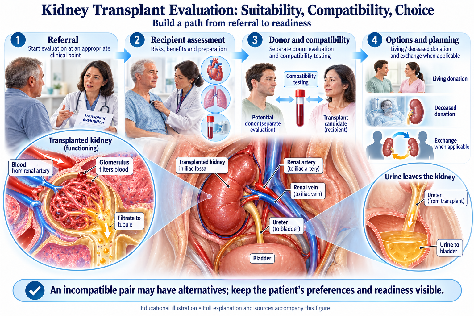 Kidney Transplant Evaluation: Suitability, Compatibility, Choice visual summary