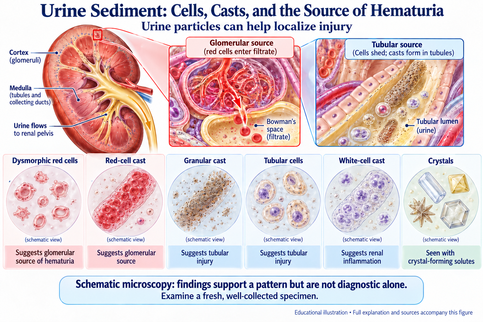Urine Sediment: Cells, Casts, and the Source of Hematuria visual summary